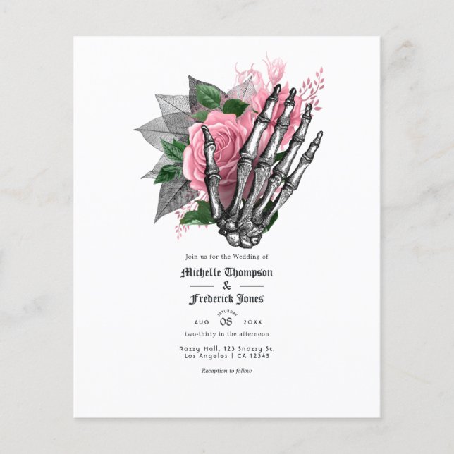 Flyer Convite De Casamento Gótico Floral Rosa (Frente)
