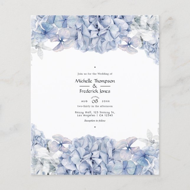 Flyer Convite de Casamento Hortênsias Azuis (Frente)
