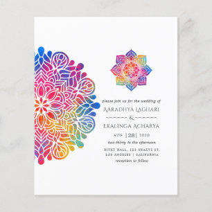Flyer Convite de Casamento Indiano Mandala Arco-íris
