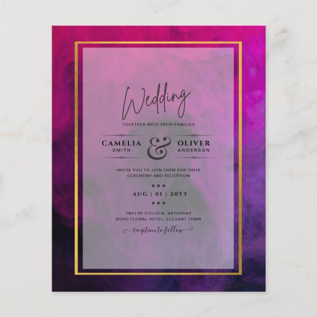 Flyer CONVITE de Casamento INK Magenta Ameixa Roxo Inten (Frente)