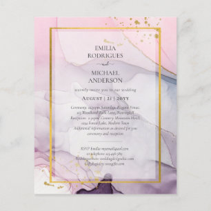 Flyer Convite de Casamento INK Rosa Roxo Lavanda Dourado