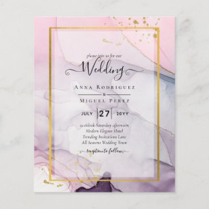 Flyer Convite de Casamento INK Rosa Roxo Lavanda Dourado