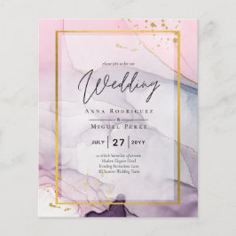 Flyer Convite de Casamento INK Rosa Roxo Lavanda Dourado