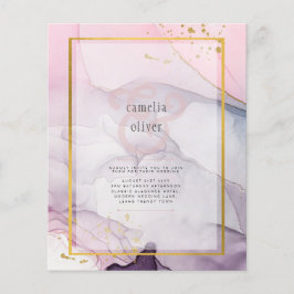 Flyer Convite de Casamento INK Rosa Roxo Lavanda Dourado