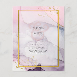 Flyer Convite de Casamento INK Rosa Roxo Lavanda Dourado