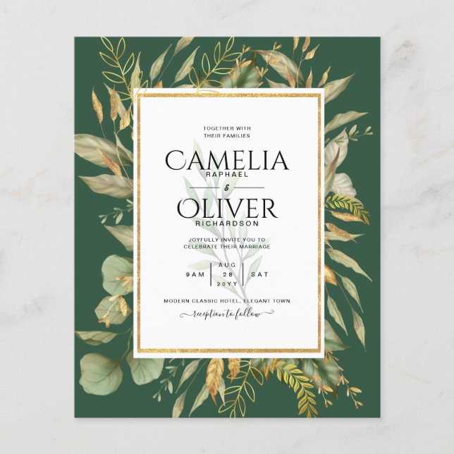 Flyer Convite de casamento LeahG Emerald Green Greenery (Frente)