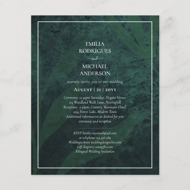 Flyer Convite de Casamento LeahG Esmeralda Verde Folhas  (Frente)