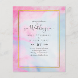 Flyer Convite de Casamento LeahG Rosa Água Azul Dourado