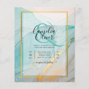 Flyer Convite de Casamento LeahG Sea Glass Azul Turquesa