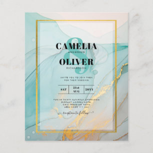 Flyer Convite de Casamento LeahG Sea Glass Teal Gold INK