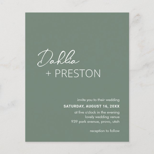 Flyer Convite de Casamento Minimalista Verde Sage Modern (Frente)