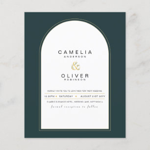 Flyer Convite de casamento Modern JUNIPER Green Gold com
