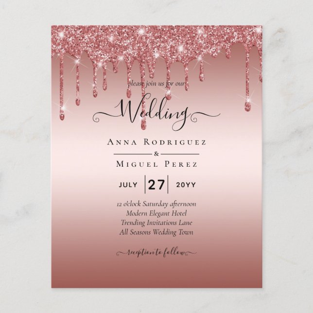 Flyer Convite de Casamento Moderno com Brilho Dourado Ro (Frente)
