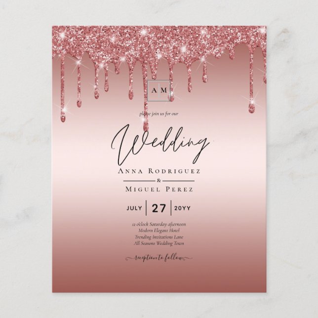 Flyer Convite de Casamento Moderno com Brilho Dourado Ro (Frente)