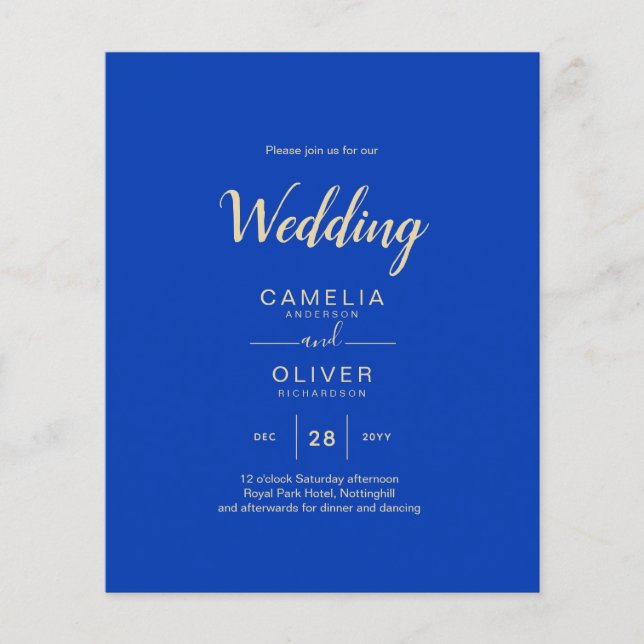 Flyer Convite de Casamento Monocromático Azul Real dentr (Frente)
