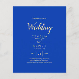 Flyer Convite de Casamento Monocromático Azul Real dentr