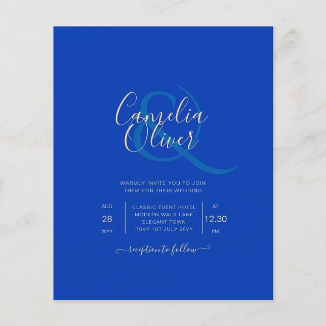 Flyer Convite de Casamento Monocromático Azul Real dentr (Frente)