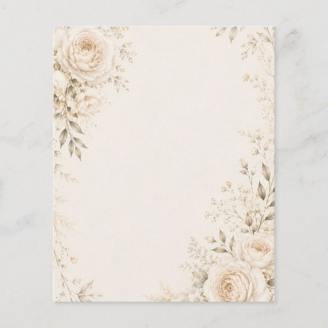 Flyer Convite de Casamento Neutro com Florais Refinados (Frente)