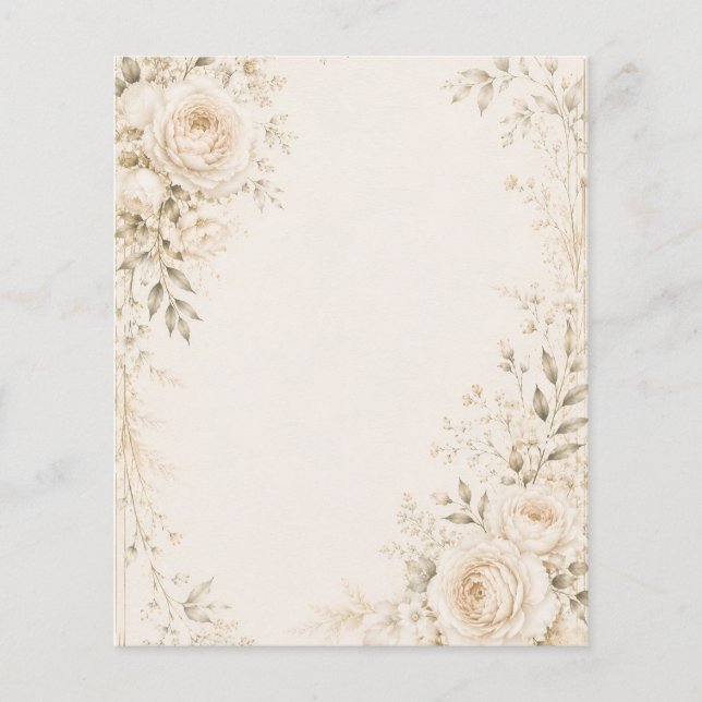 Flyer Convite de Casamento Neutro com Florais Refinados (Frente)