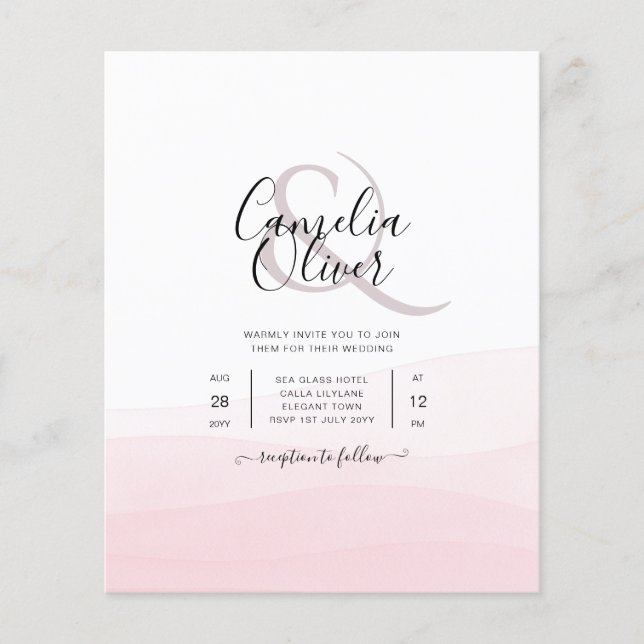Flyer Convite de Casamento Ombre Rosa Gelado (Frente)