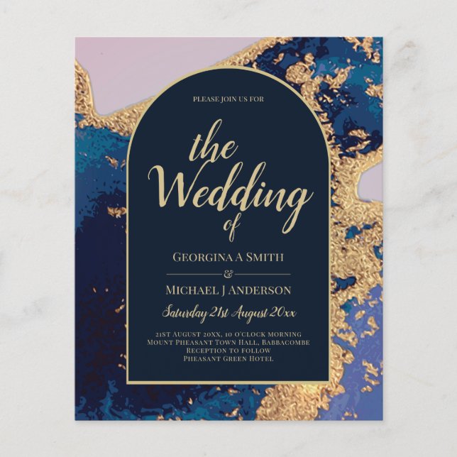 Flyer Convite de Casamento Orçamento Ágata Azul Dourado  (Frente)