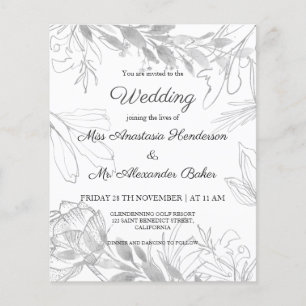 Flyer Convite de Casamento Orçamento/Verde/Prata. Folder