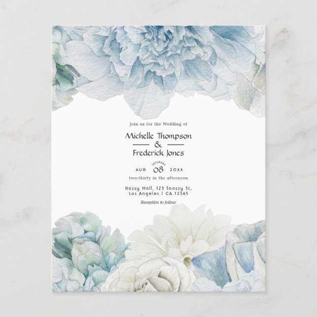 Flyer Convite de Casamento Peônias Azuis (Frente)