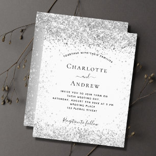 Flyer Convite de casamento prateado branco com brilho pa