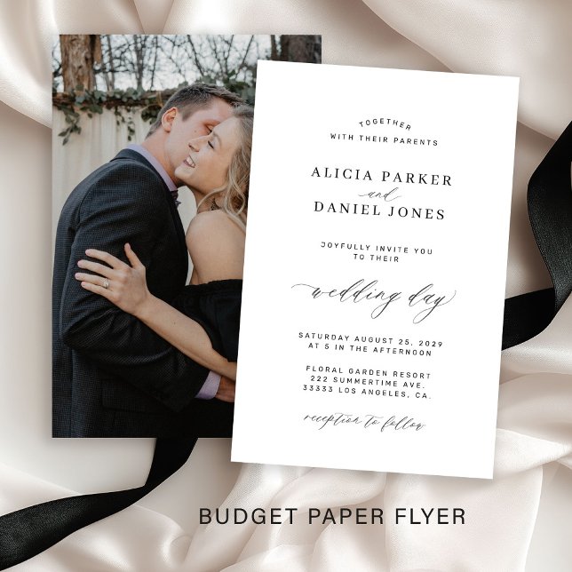 Flyer Convite de casamento preto e branco econômico com  (Criador carregado)