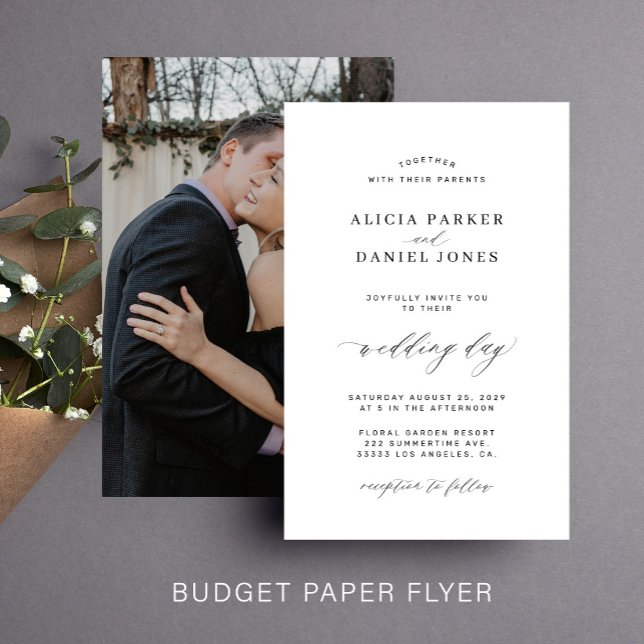 Flyer Convite de casamento preto e branco econômico com  (Criador carregado)