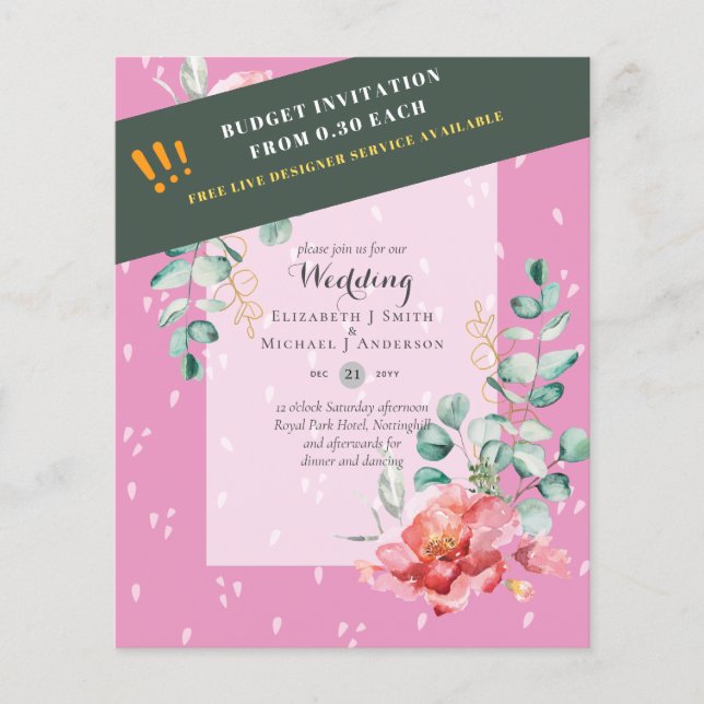 Flyer CONVITE DE CASAMENTO Red Floral Eucalyptus - MAIS  (Frente)