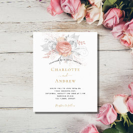 Flyer Convite de casamento rose gold floral elegante pra