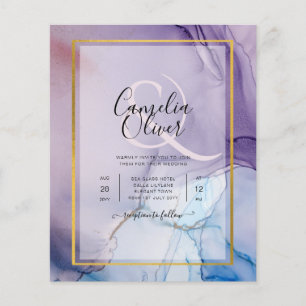 Flyer Convite de Casamento Roxo Azul Dourado INK em Pó