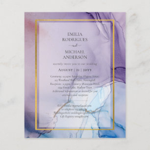 Flyer Convite de Casamento Roxo Azul Dourado INK Navy Ro