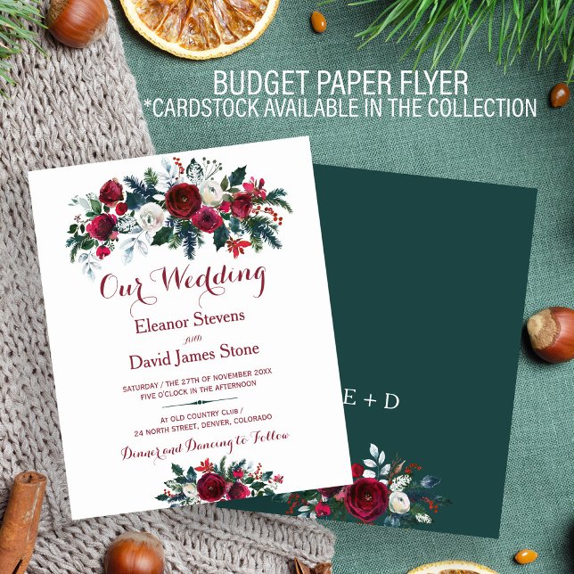 Flyer Convite de casamento Rustic Winter floral BUDGET (Criador carregado)