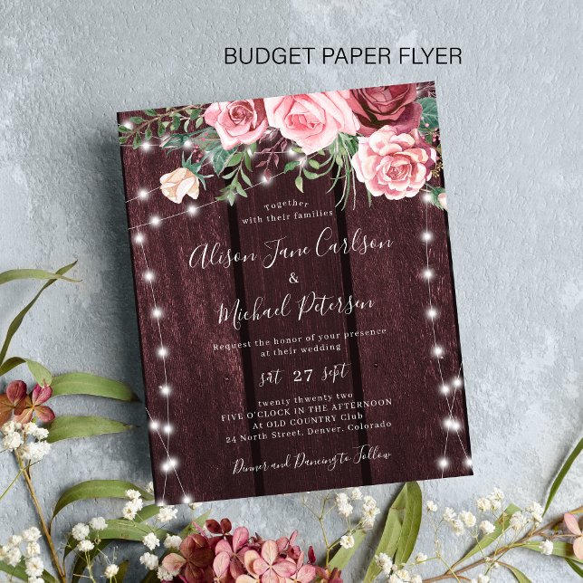 Flyer Convite de casamento rústico econômico em tons de  (Criador carregado)
