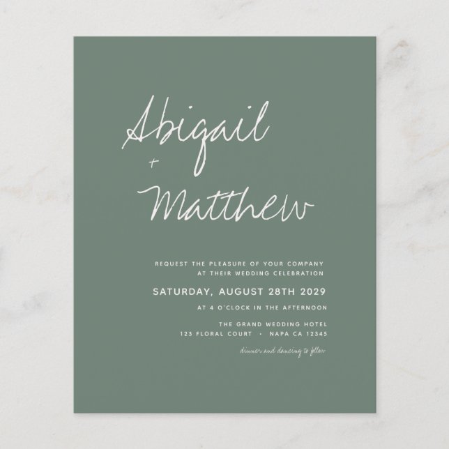Flyer Convite de Casamento Simples Boho Verde Sage Orçam (Frente)