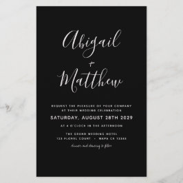 Flyer Convite de Casamento Simples Preto e Branco dentro