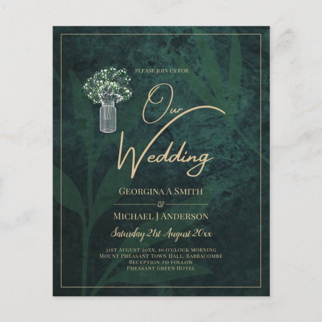 Flyer Convite de casamento Verde da Floresta LeahG Emera (Frente)