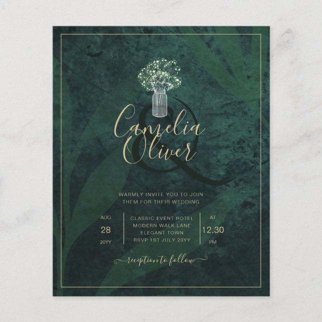 Flyer Convite de casamento Verde da Floresta LeahG Emera (Frente)
