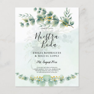 Flyer Convite de Casamento Verde Folhagem Dourado Nuesta