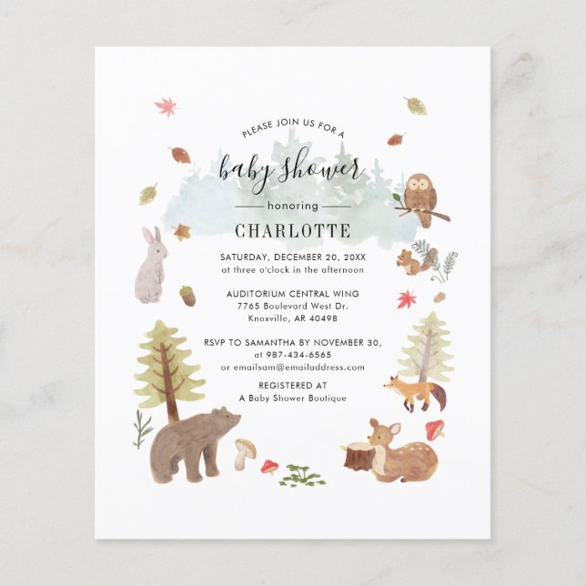 Flyer Convite de Chá de Bebê Animais da Floresta (Frente)