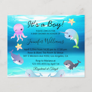 Flyer Convite de Chá de Bebê do Menino do Oceano com Cri