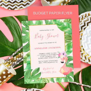 Flyer Convite de chá de bebê econômico com flamingo rosa