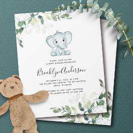 Flyer CONVITE DE CHÁ DE BEBÊ Elefante Eucalipto em PAPEL