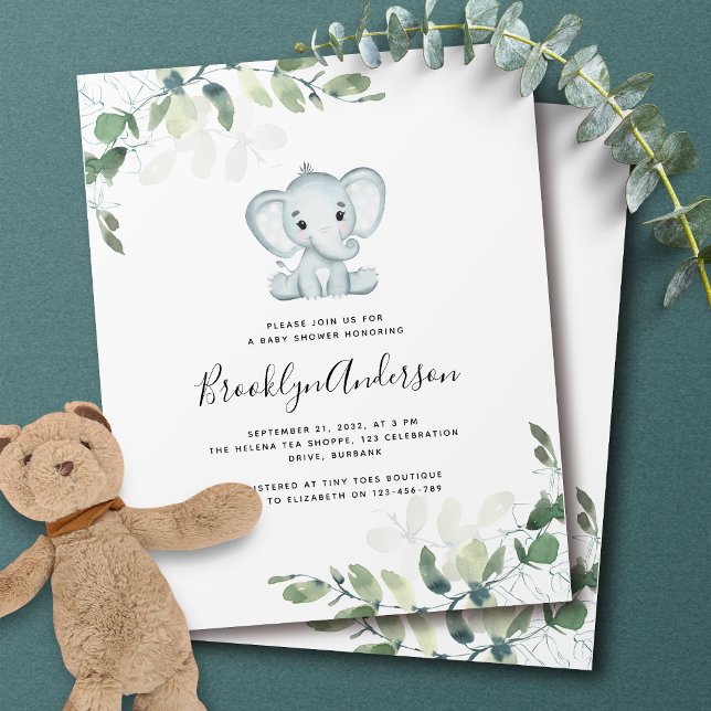 Flyer CONVITE DE CHÁ DE BEBÊ Elefante Eucalipto em PAPEL (Criador carregado)