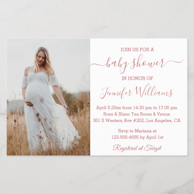 Flyer convite de chá de fraldas rosa para menina minimal (Frente)