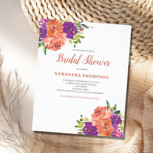 Flyer Convite de Chá de Noiva com Tema Floral Terracota  (Criador carregado)