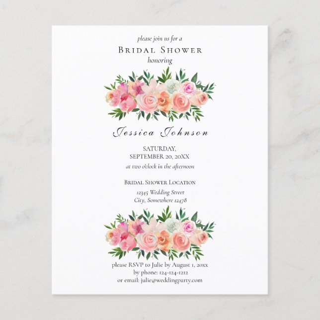 Flyer Convite de Chá de Noiva Floral Rosa e Branco Orçam (Frente)