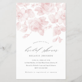 Flyer Convite de Chá de Noiva Rosa com Grafismo Floral E